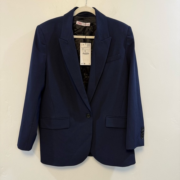 ZARA | NWT Womens Blazer Jacket Size M Blue Single Breasted Business 2922/040 - Picture 3 of 6